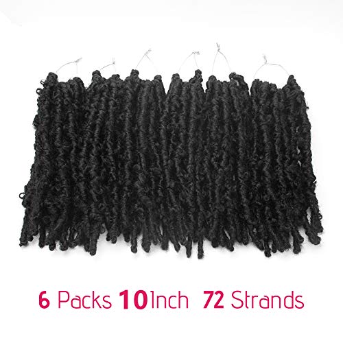 10 Inch Butterfly Locs Crochet Hair for Black Women - 6 Packs, Natural Black (1B)