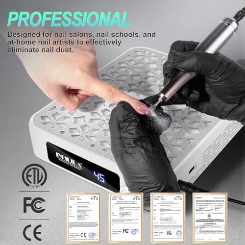 White Nail Dust Collector with HEPA Filter 4500RPM Professional Nail Tech Equipment