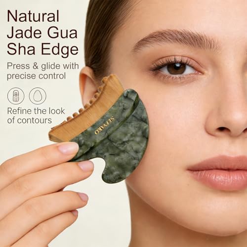 Gold & Green Lymphatic Contour Face Brush with Jade Gua Sha - Sensitive Skin