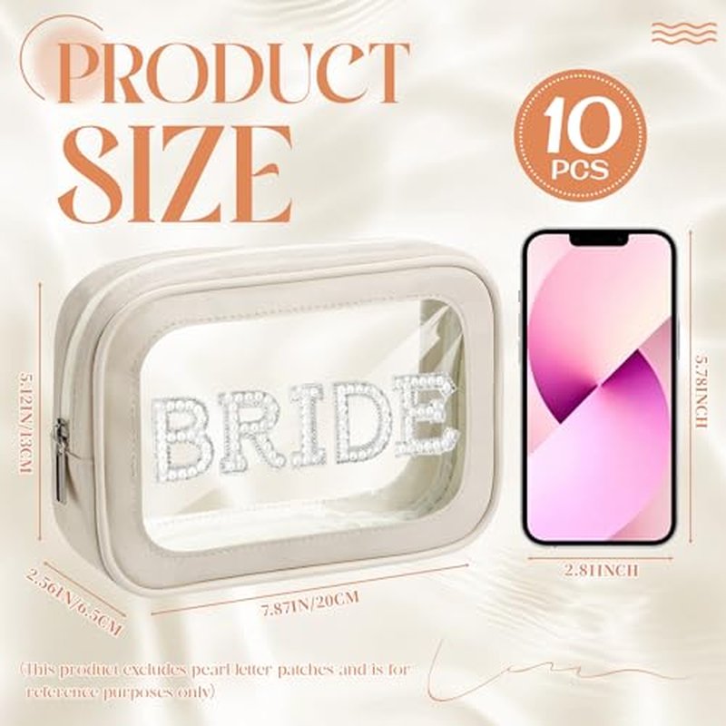 Abbylike 10 Pcs Clear Makeup Bags Bulk TSA Approved Clear Toiletry Bags with Zipper PU Leather Transparent Waterproof Travel Makeup Toiletry Organizer for Women Girls Wedding Bridal Gifts(Beige)