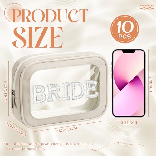 Abbylike 10 Pcs Clear Makeup Bags Bulk TSA Approved Clear Toiletry Bags with Zipper PU Leather Transparent Waterproof Travel Makeup Toiletry Organizer for Women Girls Wedding Bridal Gifts(Beige)