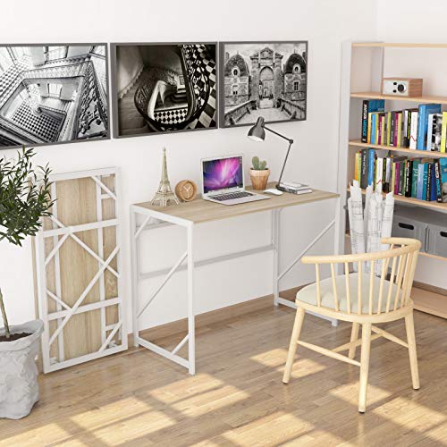 Elephance 31.5 Inch Folding Computer Desk No Assembly Beige Portable Workspace
