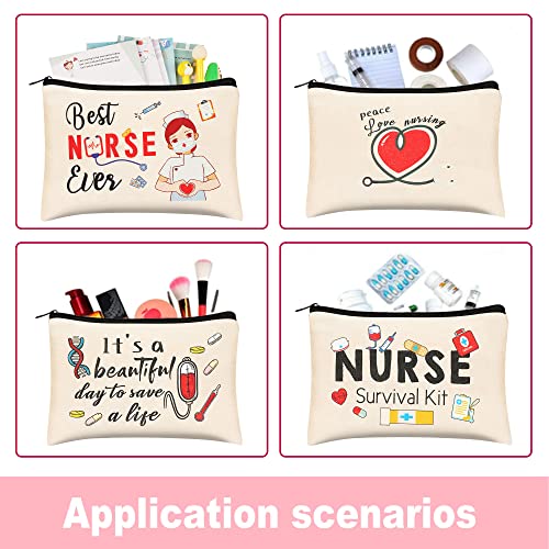 Kolewo4ever 16 Pieces Nurse Survival Kit Nurse Practitioner Gifts Nurse Appreciation Gifts CNA Week Gifts Nursing Makeup Bags Cosmetic Funny Travel Pouch Bag for Women Nurses