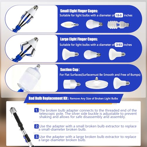 26FT Light Bulb Changer Kit with Ceiling Fan Cleaner Extension Pole - Blue, 20 Feet