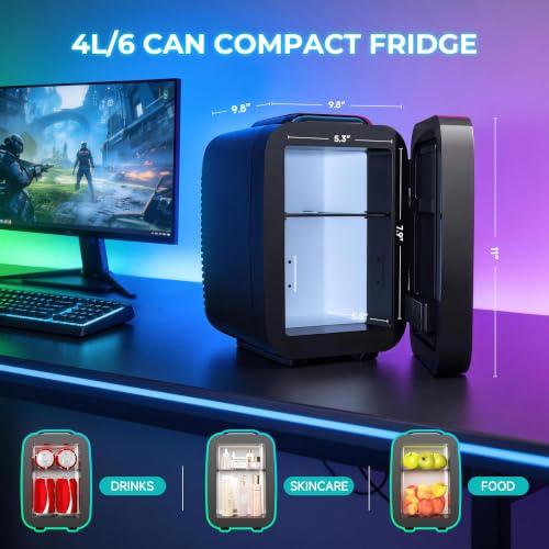 BEICHEN 4L Mini Fridge Black with APP Light Controller for Gaming & Bedroom