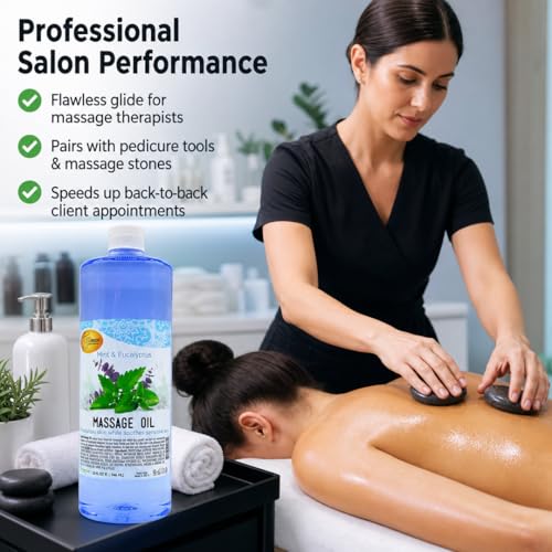 SPA REDI Mint Eucalyptus Massage Oil 32 oz - Fast-Absorbing, Professional Spa Quality
