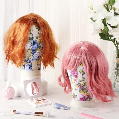 2 Pcs Mannequin Heads for Wigs, 22 Inch Canvas Display Stand Set