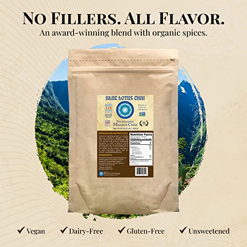 Traditional Masala Chai Powder - Organic Spiced Instant Tea - 16 Ounce Bulk Bag - Makes 530 Cups - No Gluten