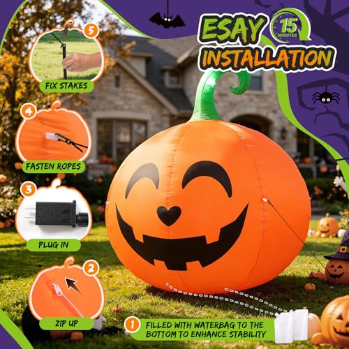 Giant Halloween Inflatable Pumpkin - 10FT Outdoor Yard Decor with LED Lights
