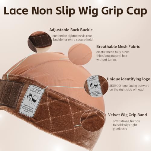 Adjustable Wig Grip Cap Brown M - Non Slip Velvet Band for Glueless Wigs