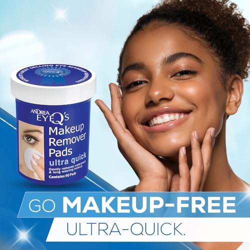 Andrea Quick Eye Makeup Remover Pads - Waterproof & Sensitive Skin, 90 Count (Pack of 6)