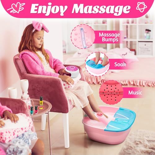 Kids Spa Day Kit for Girls, Foot Spa with Nail Dryer & Bath Bombs,Kids Foot Spa with Music Foot Soak Tub & Nail Polish Set, Girls Toys Gifts for 6-12, Christmas Birthday Gifts