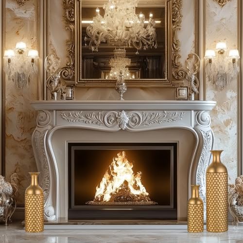 Gold Tall Floor Vase Set - 27in Decorative Metal Vases with Honeycomb Texture, 3-Piece