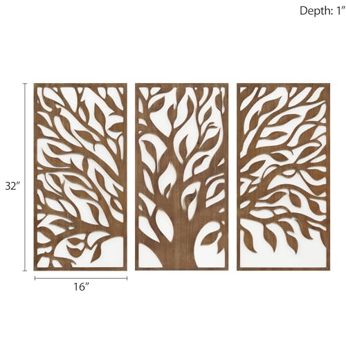 Tree of Life Wall Decor Set - Birch Botanical Two-Tone 3-Piece Wood Panels, Ready to Hang, 16 x 32 Inches, Unframed