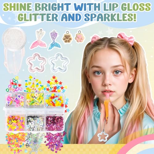 Make Your Own Lip Gloss Kit, JCOOS Lip Gloss Making Kit, 94PCS Fun Keychain DIY Lipgloss Sets for Girls, Flavored Moisturizing Glitter Lip Kit, Kids Lip Gloss, Tween Girls Trendy Stuff Christmas Gifts