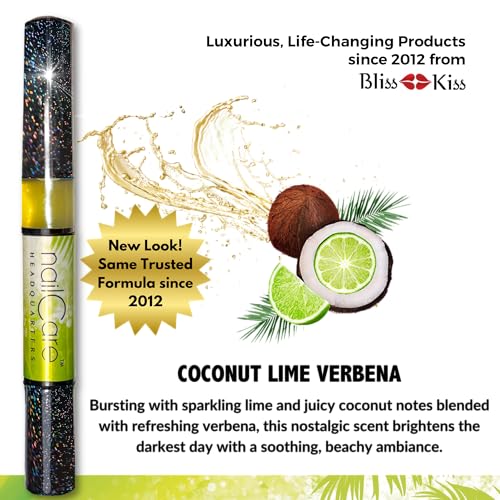 Cuticle Oil Pen for Nails - Nail Strengthener & Growth Oil and Serum for Damaged Nails, Hangnails w/Jojoba cuticle oil?Coconut Lime Verbena Fragrance - Holographic Glitter Pens 4-Pack