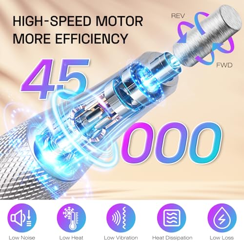 Electric Nail Drill File Machine - Portable Cordless 45000RPM with Stepless Speed Knob - Nail Art & Manicure Kit - Nail Drill Variation