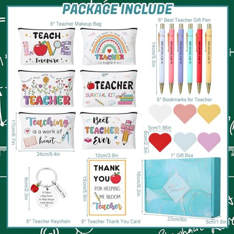 30 Pcs Teacher Appreciation Gifts Bulk Teacher Valentine Gifts Makeup Cosmetic Bags Bookmarks Teachers Keychain Pens Thank You Card for Graduation Teacher¡¯s Day End of Year