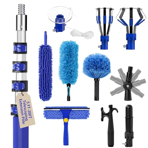 26FT Light Bulb Changer Kit with Ceiling Fan Cleaner Extension Pole - Blue, 20 Feet