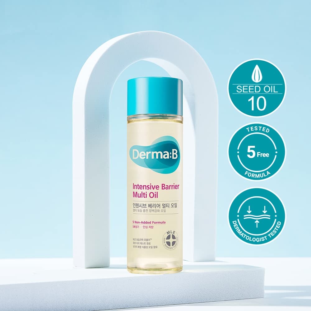 Derma B | Intensive Barrier Multi Body Oil | Moisturizing Non-Sticky Multi-Use Oil After Shower | 10 Botanical Skin Oil for Sensitive Skin | Korean Body Oils for Women & Men | 4.56 fl oz (135ml)