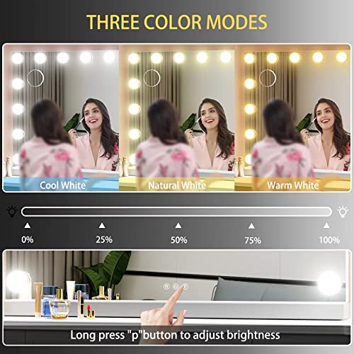 Hollywood Lighted Vanity Mirror 32x24 inch with 18 Dimmable LED Bulbs - White Frame, Touch Control, 3 Color Modes - Variation: White Bulbs / 24" x 32"