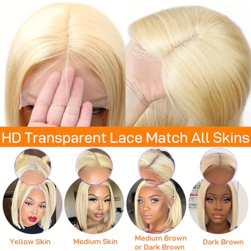 Blonde Human Hair Bob Wig 13x4 Lace Front Pre Plucked Hairline 8 Inch - Skydo 613 Variation