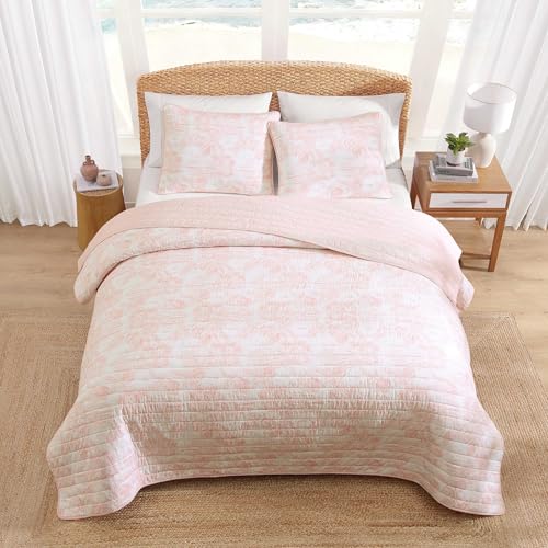 Queen Lightweight Cotton Quilt Set - Tropical Inspired Bedding with Shams
