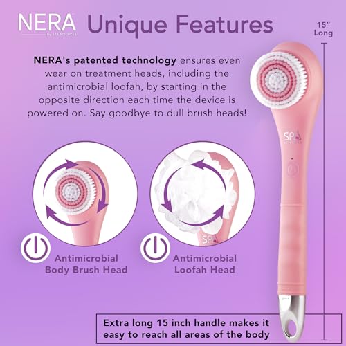 Spa Sciences - NERA - 4-in-1 Shower/Bath Body Brush for Exfoliation, Deep Cleansing, Foot Care, Lotion Infuser, and Massage
