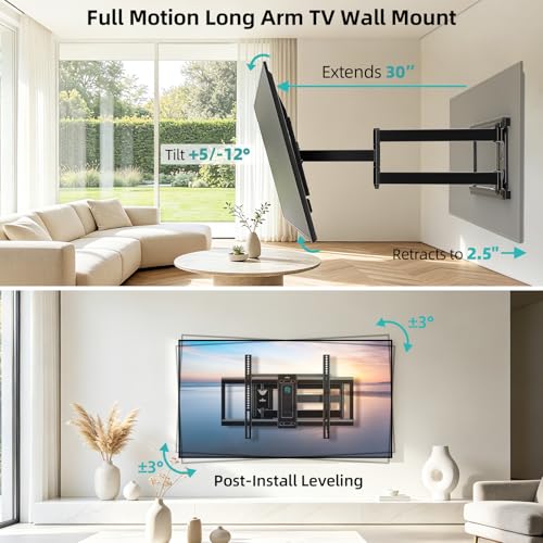 Corner TV Wall Mount 32-80 Inch Full Motion Long Arm Bracket - 90° Corner Design