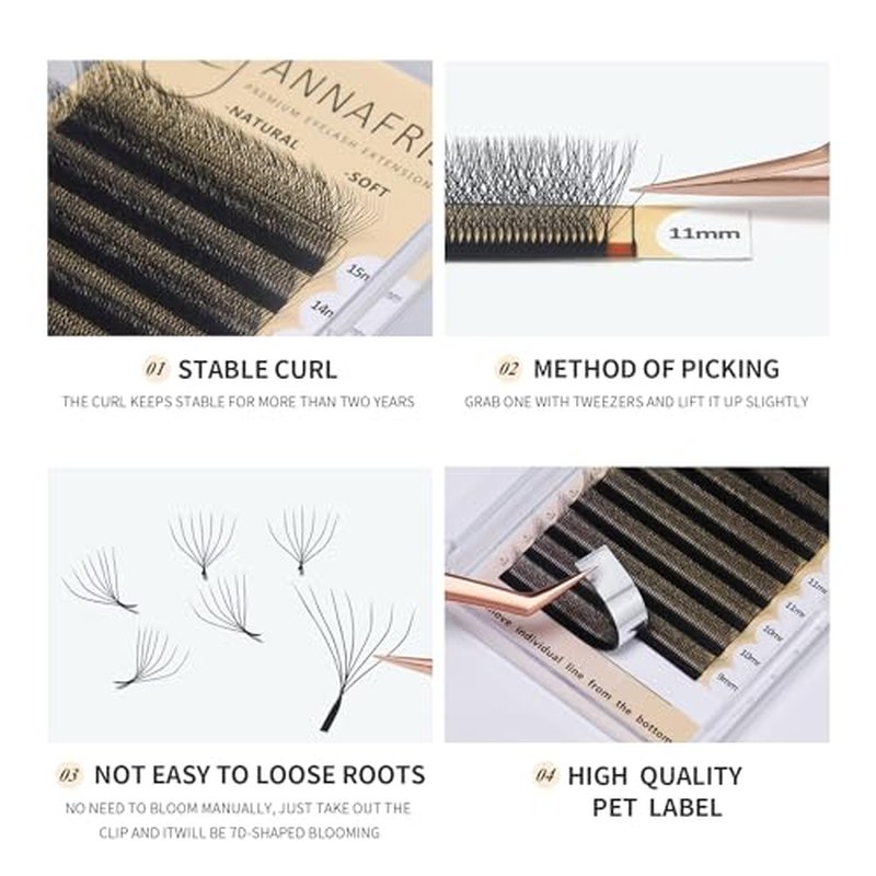 7D Premade Fan W Shape Eyelash Extensions 0.07 D Curl 8-15mm Mix Volume Self Fanning False Lashes Makeup Supplies Professional Use Lash Extension(0.07 D, 8-15mm Mix)