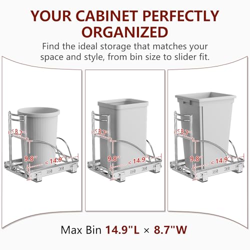 ANASTA Under Sink Trash Can Pull Out Trash Bin - 30-50 Qt Silver