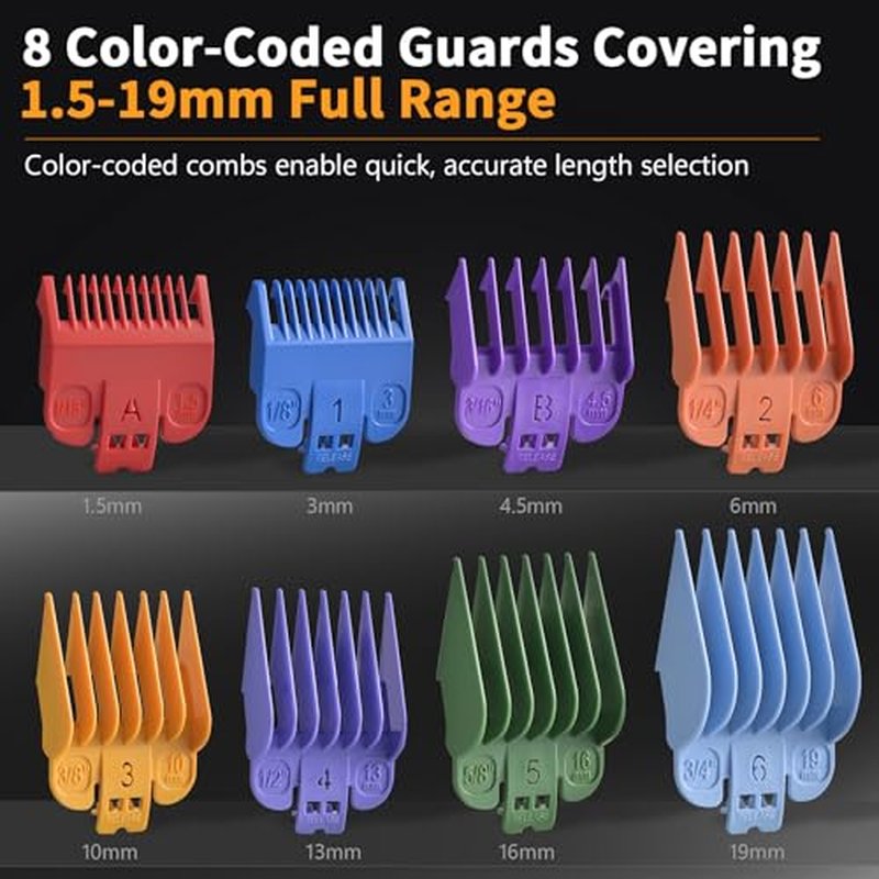 Hair Clippers for Men, Cordless Hair Trimmer Set with 8 Color-Coded Guard, Clippers for Hair Cutting, Beard Trimmer, Barber Accessories for Face, Neck & Manscaping, Ideal Gift, 15Pcs