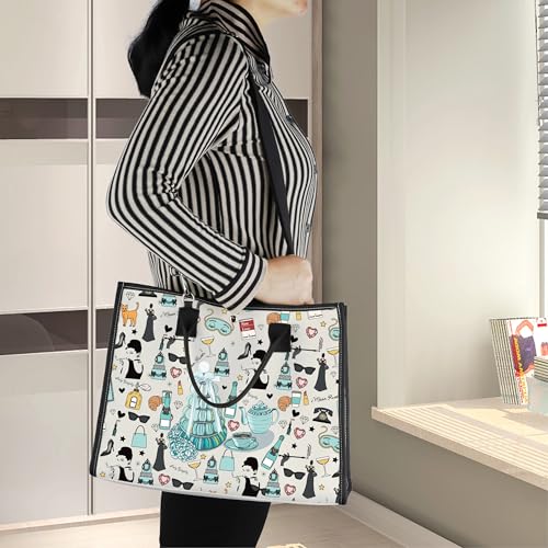 LEVLO Holly Golightly Cosmetic Makeup Bag - Unisex Adult - Light Black Cartoon Canvas Cosmetic Bag - 9.05 x 6.69 x 0.3 inches - Zipper Closure - Makeup, Travel, Gift