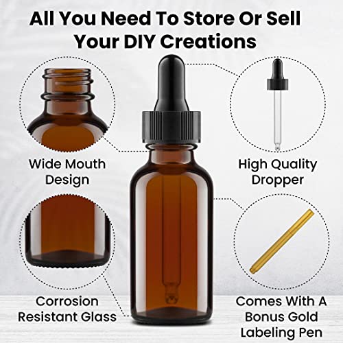 CULINAIRE Glass Dropper Bottles Amber Glass Eye Dropper Bottles for Essential Oil Serum and Liquid Extract, 1oz, Pack of 24