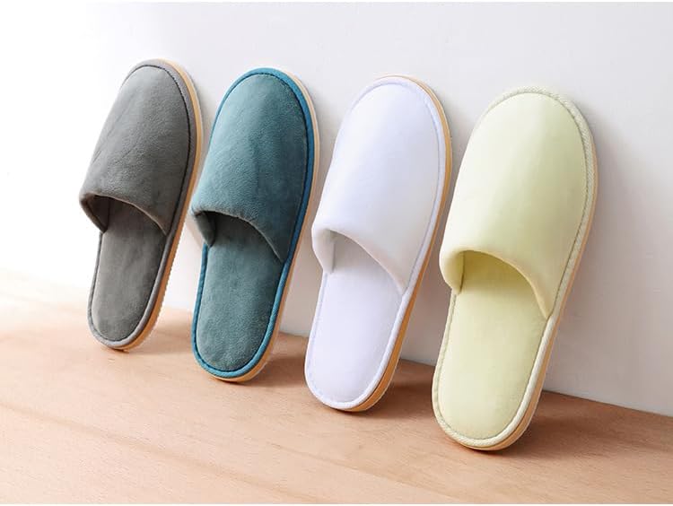 Non-Slip Disposable Slippers - 2-6 Pairs, Washable Velvet Closed Toe for Guests, Hotel & Spa