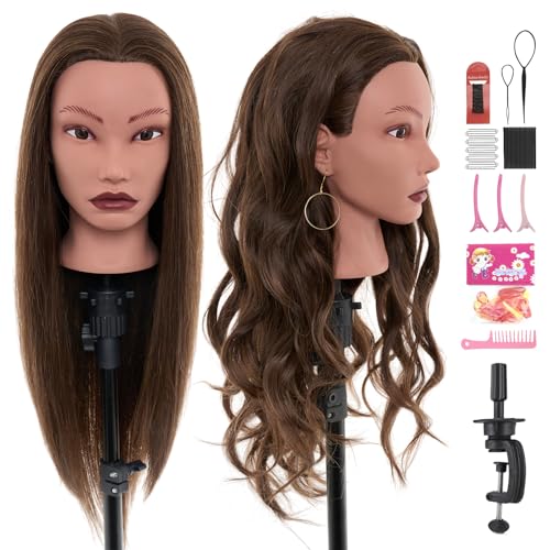 20 Inch Human Hair Mannequin Head for Hair Styling Practice - Real Hair with Clamp