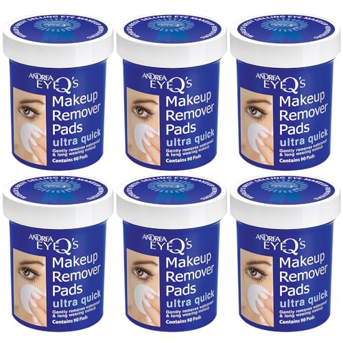 Andrea Quick Eye Makeup Remover Pads - Waterproof & Sensitive Skin, 90 Count (Pack of 6)