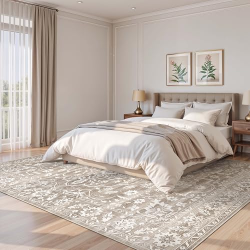 Soalmost 8x10 Light Brown Washable Area Rug for Living Room - Non-Slip, Soft, Pet-Friendly
