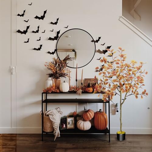 HUAESIN 5FT Fall Eucalyptus Artificial Trees - 2pcs Autumn Porch Decor, Orange