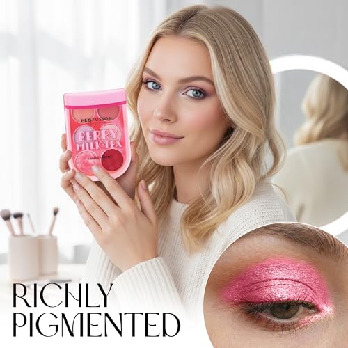 Profusion Cosmetics Milk Tea Eyeshadow Palette - 6 Highly Pigmented & Blendable Shades with Matte & Shimmer Finishes for Neutral & Smoky Looks, Travel-Friendly, Vegan & Cruelty-Free Makeup (Berry)