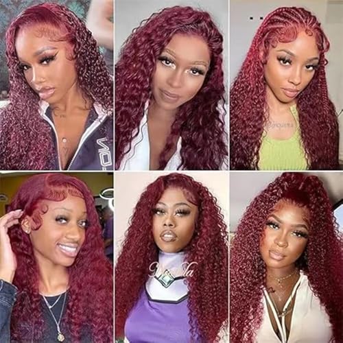 Ratheinhi Burgundy Human Hair Bundles Curly Wave 26-30 Inch, 99J Color, 300g Virgin Brazilian Hair