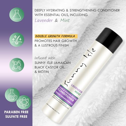 Sunny Isle Lavender Mint Hair and Strong Roots Conditioner 10.1oz | Strengthening with Biotin, Jamaican Black Castor Oil | Paraben & Sulfate Free | Double Growth Formula