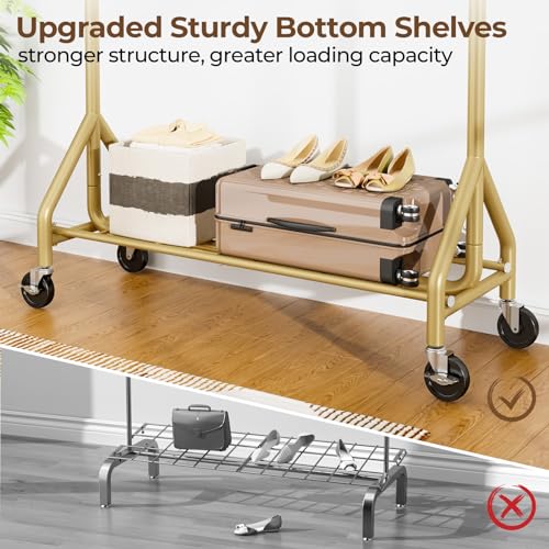 HYSEYY Gold Heavy Duty Clothing Rack 450 LBS Standing Garment Rack with Wheels