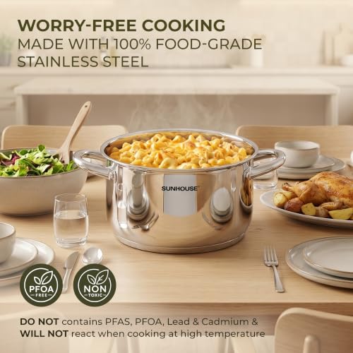 16 Quart Stainless Steel Stock Pot with Lid - Multi-Ply Base, Durable Cooking Pot
