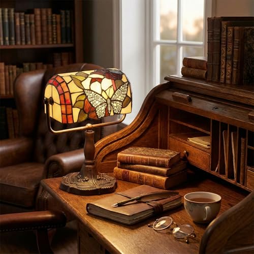 Lavish Home Tiffany Style Bankers Desk Lamp Multicolor Stained Glass Butterfly