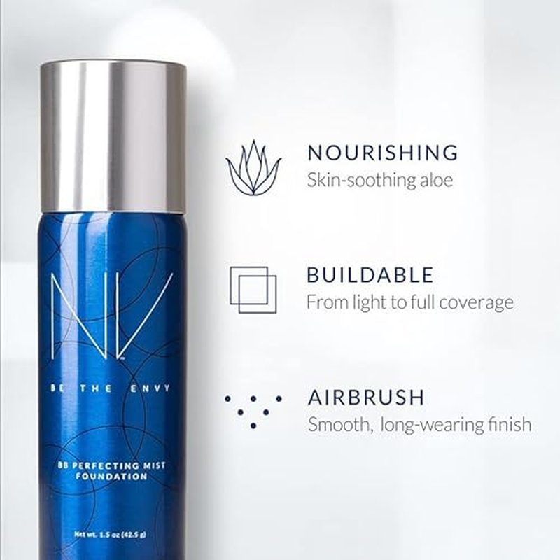 Be the Envy NV Perfecting Mist Foundation | Cool Sand | Hypoallergenic, Buildable Coverage, Airbrush Finish | Nourishes with Plant Stem Cells, Vitamins A, D, E & Aloe Vera | 1.5 oz