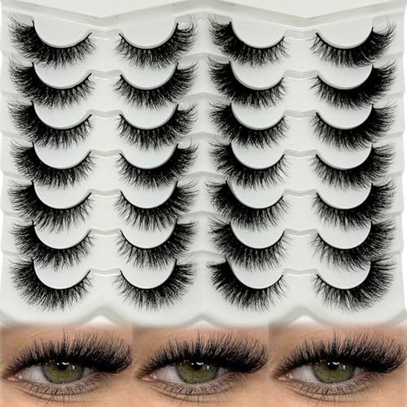 Cat Eye Lashes Natural Look Wispy Short Fluffy Fox Eye Lashes Strip Soft C Curl Natural Faux Mink Cateye Lash Strips Fake Eyelashes Bulk 14 Pairs