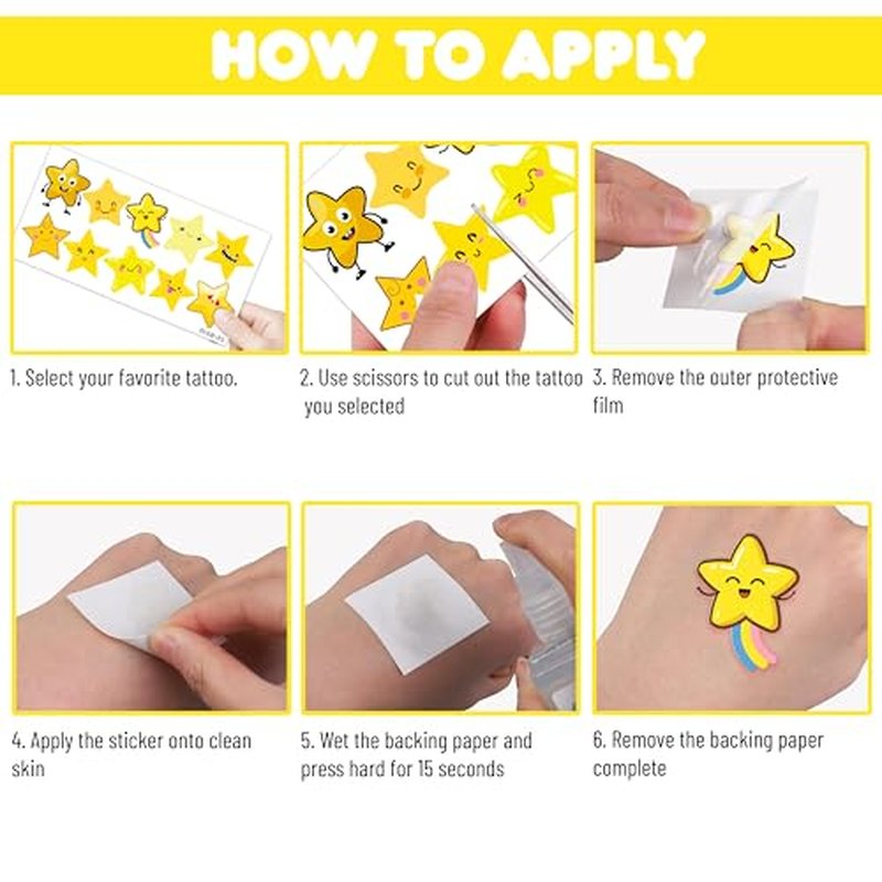 100 PCS Gold Stars Temporary Tattoos Birthday Party Decorations Favors Supplies Decor Twinkle Christmas Yellow Golden Star Banner Stickers For Girls Boys Classroom School Prizes Reward