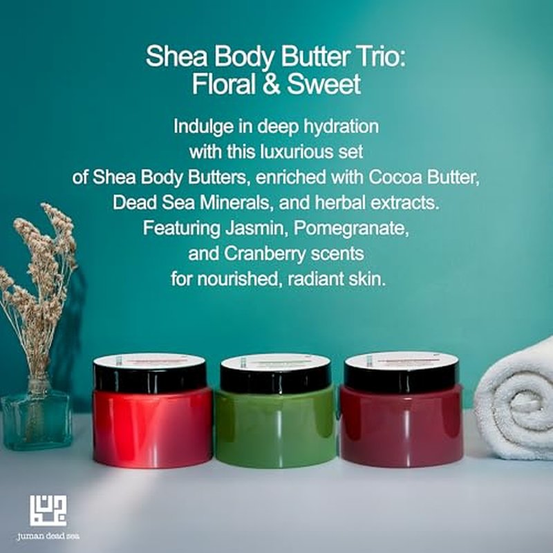 JUMAN Dead Sea Minerals Shea Butter Moisturizer Bundle | Infused with Vitamin E and Plant Extracts | Free from Harmful Ingredients | Suitable for All Skin Types | Bundle of 3