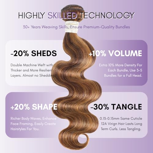 AUROO 12A Honey Blonde Highlight Body Wave Human Hair Extensions 10 Inch
